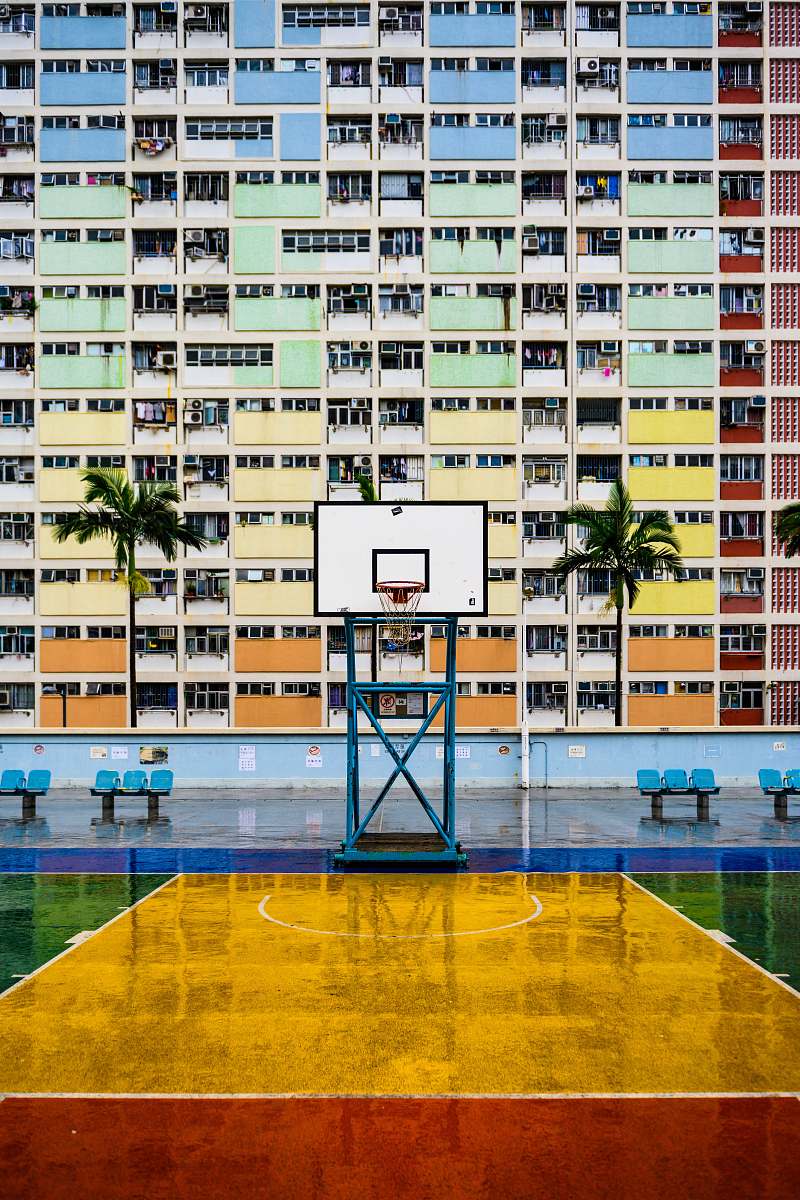 basketball white basketball court beside building basketball court